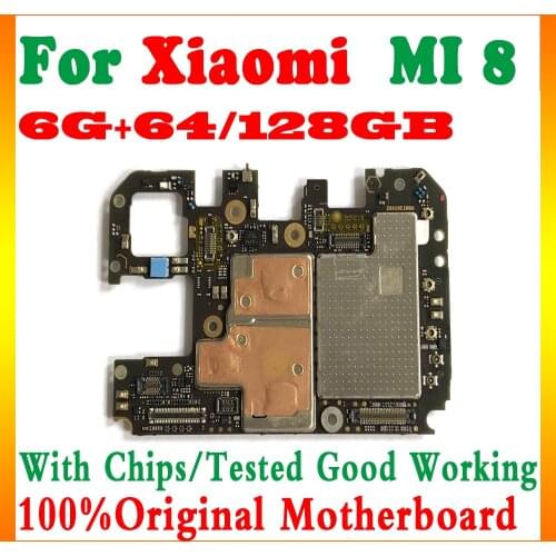 6G RAM + 64/128GB ROM Original For Xiaomi MI 8 Motherboard For Xiaomi MI 8 MI8 logic board With chips Tested Good working Plate
