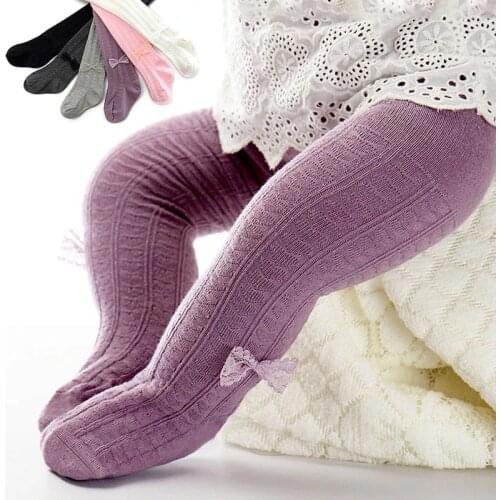Soft Cotton Baby Girl Tights Newborn Lace Bow Toddler Infant Tights Solid Leg Warmers Baby Pantyhose Stockings Pants