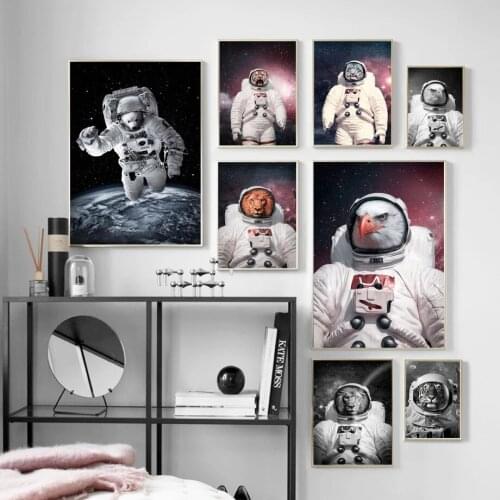 Astronaut Animals Tiger Bear Eagle Lion Wall Art Canvas Painting Nordic Posters And Prints Wall Pictures For Kids Room Decor