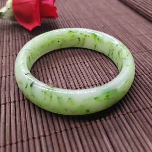 Natural Green Blue and White Hand-carved Wide Bar Jade Bracelet Fashion Boutique Jewelry Womens Turquoise Beauty Bracelet