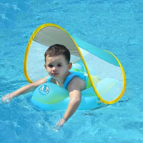 New Baby Swimming Float Lying Ring with Sun Visor Baby Swimming Float Inflatable Infant Floating Kids Swim Pool Circle Bathing