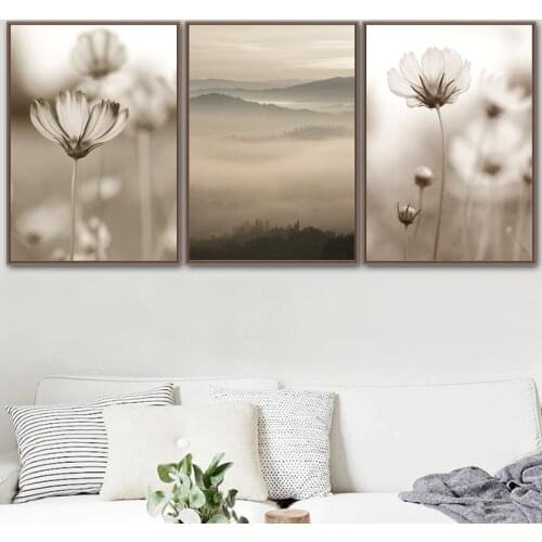 Canvas Prints Poster Home Decoration Retro Brown Flowers Painting Wall Art Picture Beautiful Modular Living Room No Framework