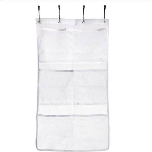 6 Pocket Bathroom Shower Hanging Mesh Organizer Bath Organizer Bag Curtain Rod Liner Hooks Curtain Shower Bags