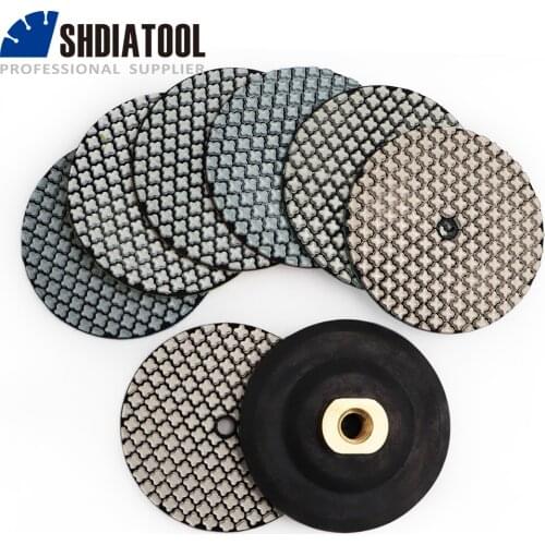 SHDIATOOL 7pcs/set 4" Professional Super Diamond Wet or Dry Polishing Pads Resin Bond Sanding Discs with M14 Rubber Base Backer