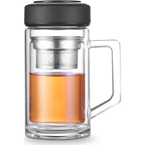 Double Wall Glass Tea Cup Heat Resistant Mug Borosilicate Glass Chinese Tea Infuser Cups with Filter Handle drinking glass