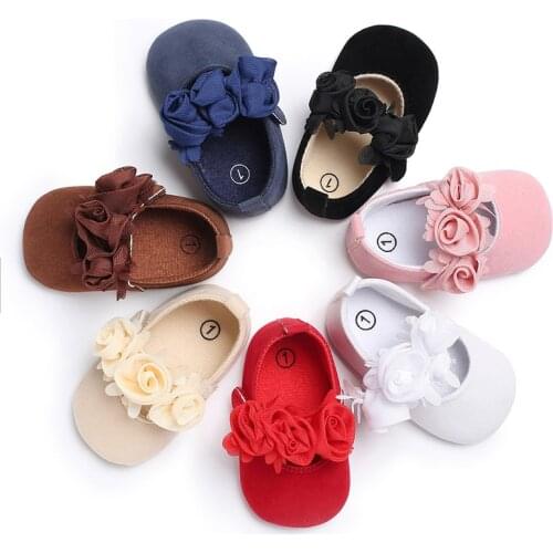 New Rose Flower Pink Princess Newborn Baby Girl Shoes First Walkers Soft Cotton Anti Slip Toddler Shoes Solid Color Infant Shoes
