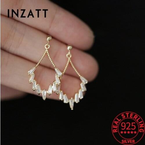 INZATT Real 925 Sterling Silver Zircon Hollow Stud 14K Gold Earrings For Women Bohemian Fine Jewelry Accessories Drop Shipping