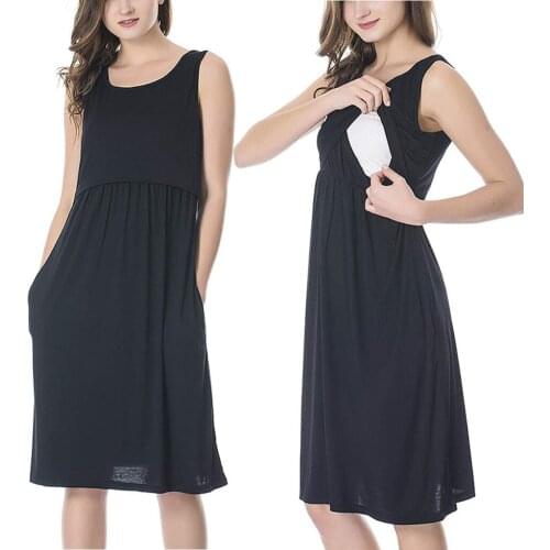 Women maternity dresses Pregnant Women Maternity Sleeveless Solid Cotton Nursing Nightdress Breastfeeding Dress pregnancy dress