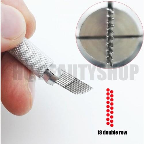 10pcs 18 Double Row Needles 3D Embroidery Microblading Permanent Makeup Eyebrow Tattoo Manual Pen Blades Pins