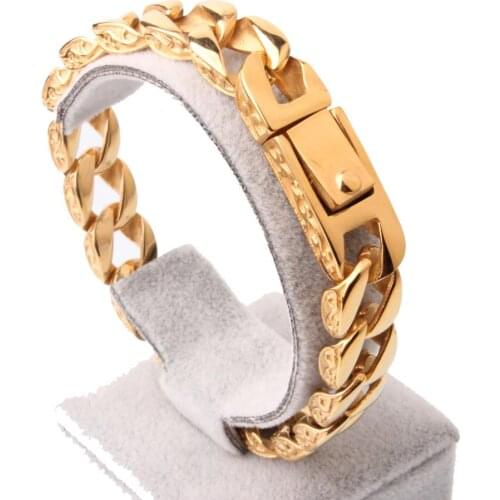 12mm Hotsale Mens Hand Bracelet Punk Skeleton Chain Fashion Solid Gold Stainless Steel Mens Knight Domineering Bracelets 8.66"