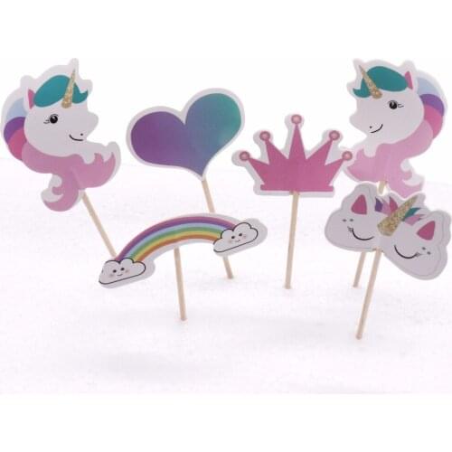 24 pcs/lot children cake Birthday cake around unicorn paper insert card party decoration Fruit platter decor Paper Cupcake Toppe