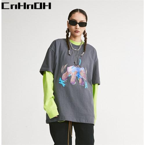 CnHnOH spring and summer new arrivals, trendy, simple style, cartoon hanging bear casual short-sleeved t-shirt 10001