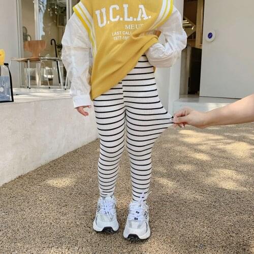 Childrens Striped Leggings 2021 Autumn Girls Tight Stretch Trousers Casual All-match