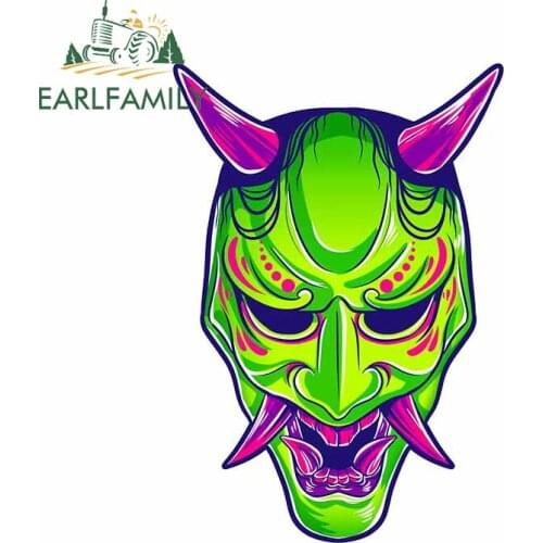 EARLFAMILY 13cm x 9cm for Hannya Green Horror Decal Motocycle Helmet Personality Cartoon Car Stickers Snowboard JDM Assessoires