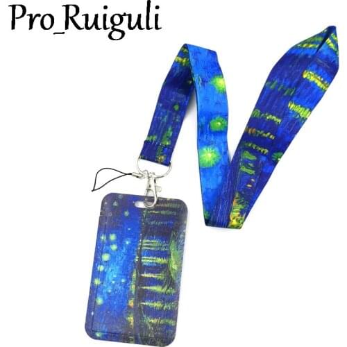 Van gogh Oil Painting Starry Sky Credit Card ID Holder Bag Student Women Travel Bank Bus Business Card Cover Badge Accessories