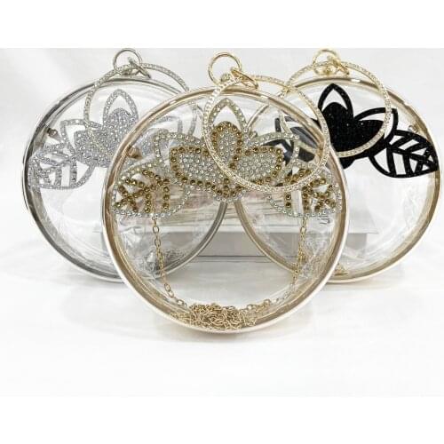 Red Flower Clutch Purse Women Round Evening Bag Crystal Diamond Wedding Silk Handbag Exquisite Chain Shoulder Bags