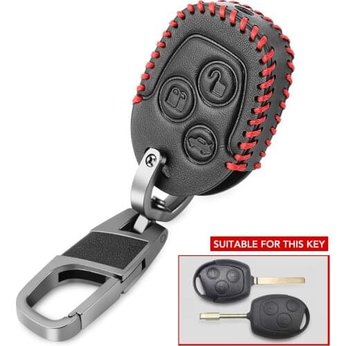 Leather car key cover case fob holder protect For Ford Focus Mondeo Festiva Fusion Suit Fiesta KA 3button remote key shell