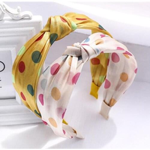 Cute Colorful Polka Dots Print Wide Headband for Teen Girls Hair Accessories Women Headdress Knot Hairband Mori Girls Head Band