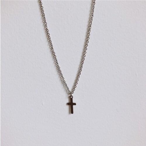 Fashion Simple Mini Cross Pendant Necklace Stainless Steel Necklace Charm Elegant Womens Jewelry Valentines Day Birthday Gift