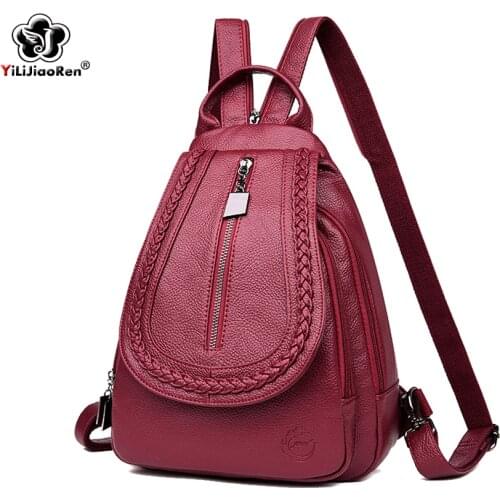 Fashion Knitting Backpacks For Women Leather Backpack Women Shoulder Bag Large Capacity School Bags For Girls Travel Backpack