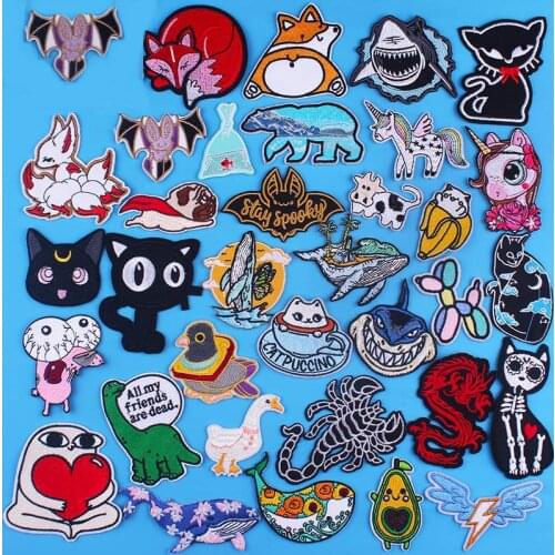 Cartoon Animal Pacth Cat Whale Unicorn Stripes On Clothes Fox Patches Cloth Anime Pacth Iron On Patches For Baby T-shirt Badges