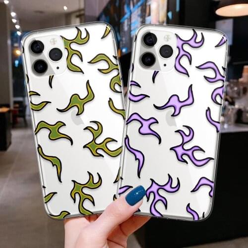 Soft SE2020 Phone Case for IPhone 6 6S 7 8 Plus X Xs XR 11 12 Mini Pro Max Shockproof Clear Green Pink Purple Flame Fire Cover