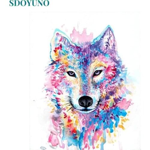SDOYUNO Painting By Numbers For Adults Animals 60x75cm DIY Paint By Numbers On Canvas Wolf Frameless Handpaint Home Decor