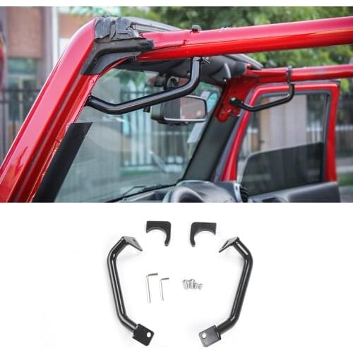 SHINEKA 4x4 Offroad Solid Steel Retro Vintage Style Metal Front Grab Handle Roof Bar Hand Grab Kit for Jeep Wrangler JK 2007