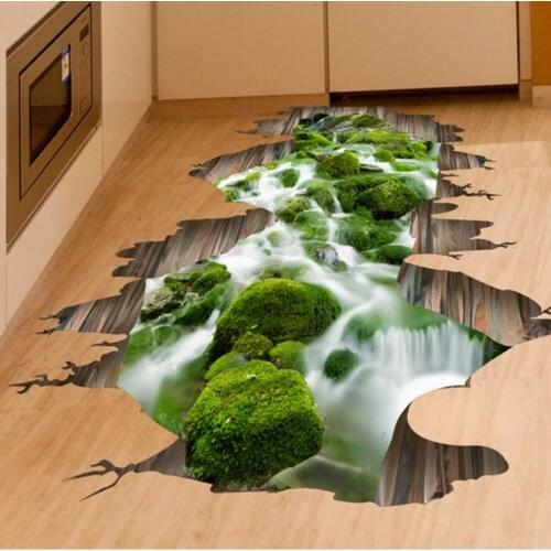 Floor Wall Sticker 3D Removable Decals Wallpaper For Room Home Decoration Waterfall