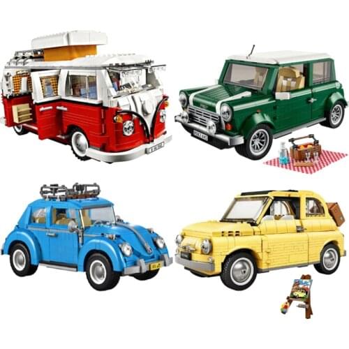 New Technic FIATed 500 VW Volkswagen T1 Camper Car Van 10220 10271 10252 Model Building Blocks for Mini Cooper Car Brick Toys