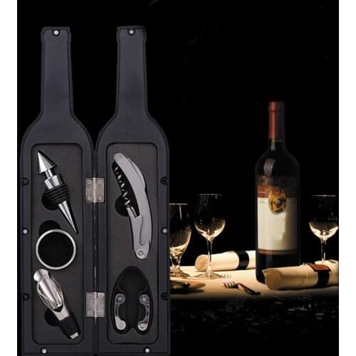 Wine Bottle Opener Stopper Set with Bottle/Cup Shape Storage Case Stainless Steel Pour Spout Drip Ring Practical Gadget