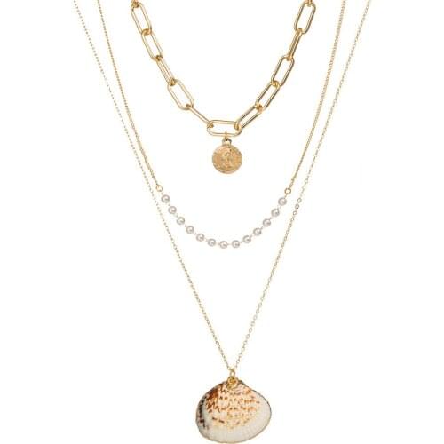 Free shipping Fashion style multi-layer shell necklace fashion new head pearl letter pendant card necklace