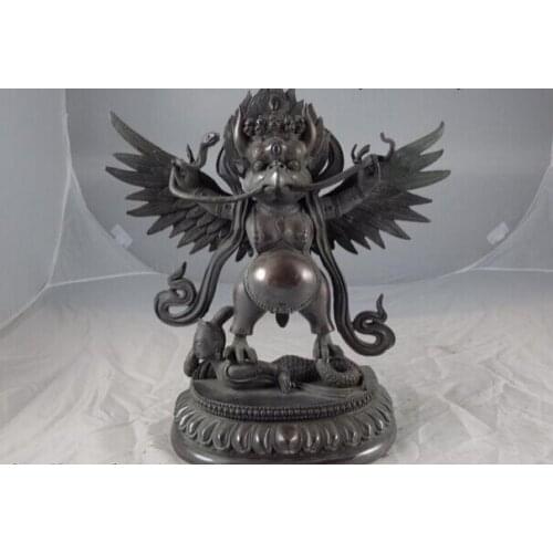 Song voge gem S0753 Tibetan Buddhism Temple Old Copper Bronze Lucky Garuda God Buddha Art Statue