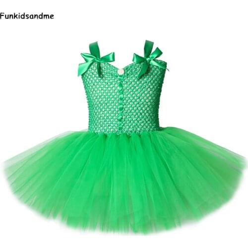 Green Fairy Girls Tutu Dress Princess Girl Birthday Party Dress Kids St.Patricks Day Christmas Halloween Fancy Dress Costumes