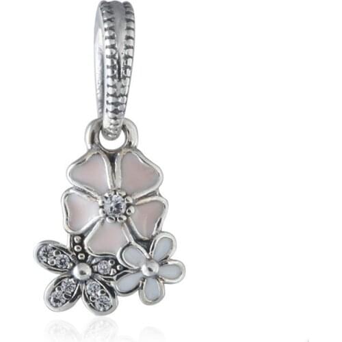 Poetic Blooms Flower Pendant Charm Beads with Clear Cz Mixed Enamel Floral Bead Pure 925-Sterling-Silver Fits Pandora bracelets