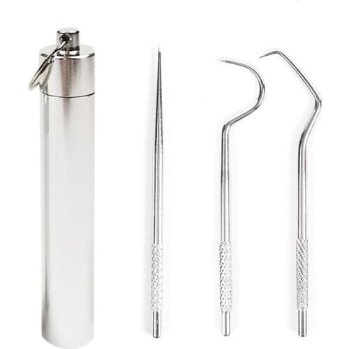 Stainless Stee Portable Multifunctional Toothpicks Flossing Tool Set Oral Teeth Cleaning Tools Reusable Food Fruit Picks