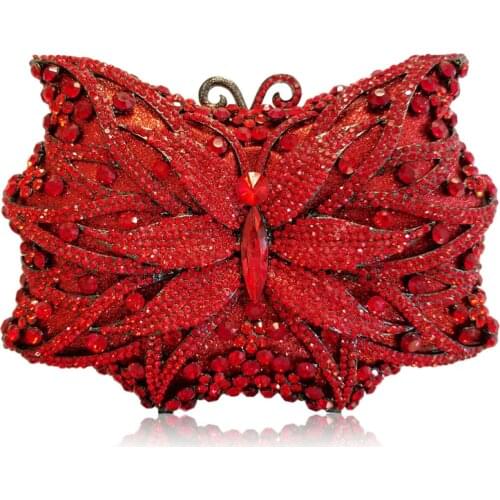 Luxury Butterfly Shape Red Crystal Wedding Clutch Rhinestone Women Clutches Purses Evening Clutch Handbags Ladies Shoulder Bags