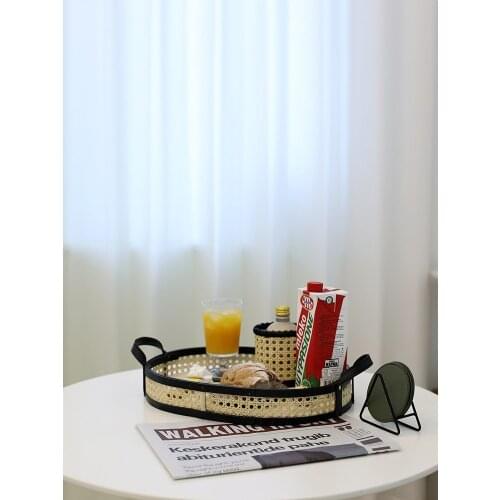 Nordic Style Handmade Rattan Woven Storage Basket Desserts/Bread/Fruits Storage Tray Retro Multi-purpose Storage Box