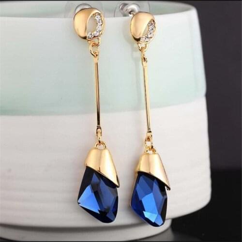 Temperament Elegant Long Style Water Drop Stud Earrings Geometric Crystal Earrings for Women Fashion Jewelry