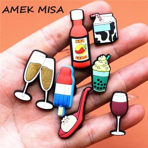 1pcs Red Wine Champagne Shoe Decoration Ice Cream Milk Tea Hot Sauce Shoe Accessories Croc Charms for Bracelets Jibz Kids Gifts
