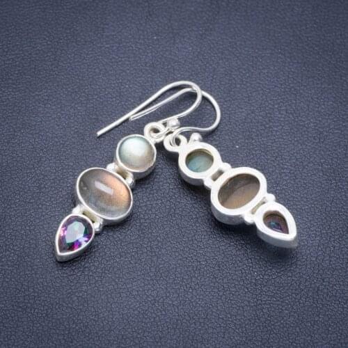 Natural Labradorite and Mystical Topaz Handmade Unique 925 Sterling Silver Earrings 1.5" A2175