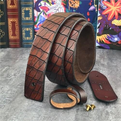 Retro Hand Carving Luxury Top Thick Leather Men Belt Without Buckle Cinturon Mujer Mens Leather Belts Without Buckles SP10