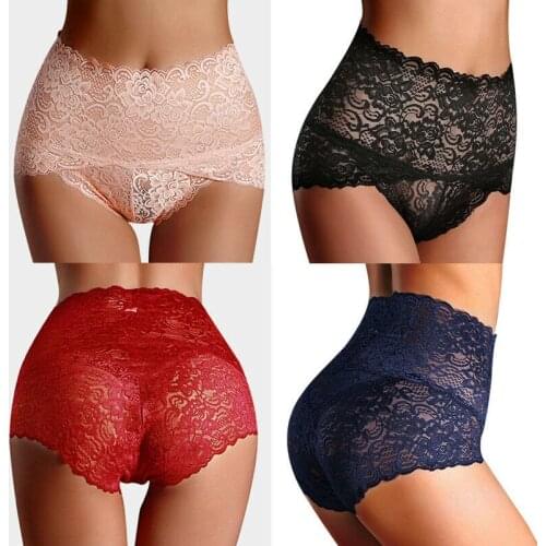 High Waist Shape Lace Panties Sexy Hollow Thong Panties Pajamas Women Fashionable Lace Panties Elastic Underwear Plus Size M-3XL