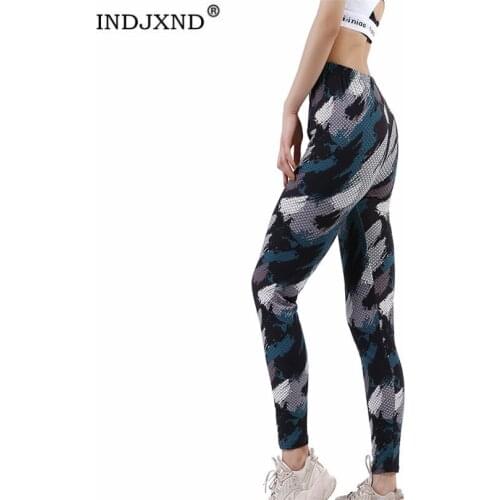 INDJXND High Waist Fitness Leggings Women Workout Push Up Camouflage Snake Pattern Fashion Solid Bodybuilding Jeggings Pants