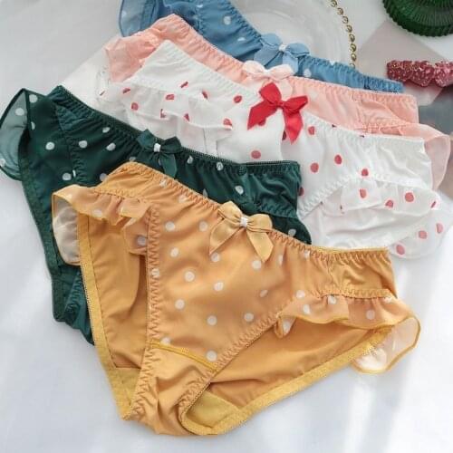 Sweet Lovely Womens Panties Mid Waist Milk Silk Seamless Thong Underwear Cute Kawaii Lingerie Femme Dot Panty Briefs Wholesale