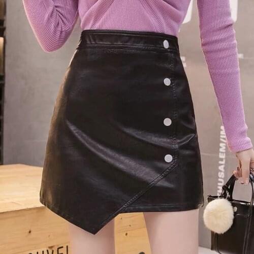 High waist pu leather skirts women a-line mini skirt Autumn streetwear summer black skirts short students dress