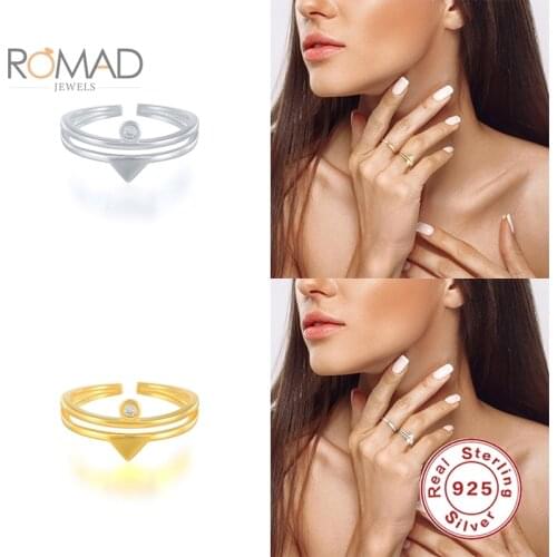 ROMAD S925 Sterling Silver Ring Jewelry For Women Simple Double Layer Diamond Finger Ring Fashion Hip-hop Ring Anel Masculino