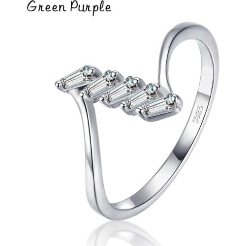 Green Purple s925 Sterling Silver Wave Trapezoid Clear CZ Finger Rings for Women Minimalist Fine Jewelry 2021 New Style Bague