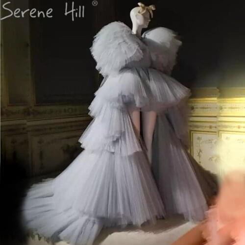 New Gray Asymmetrical Fashion Simple Evening Dresses Tiered Sleeveless Sexy Bridal Gowns 2020 Serene Hill BHA2269 Custom made