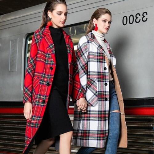 Women s winter coat red scotland plaid Double sided wool cashmere outwear 2019 autumn plus size ladies overcoats free ship